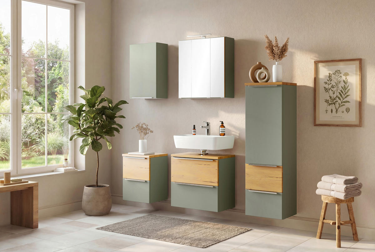 SPIEGELSCHRANK 60/64/20 cm  - Schilfgrün/Edelstahlfarben, Trend, Glas/Holzwerkstoff (60/64/20cm) - Held