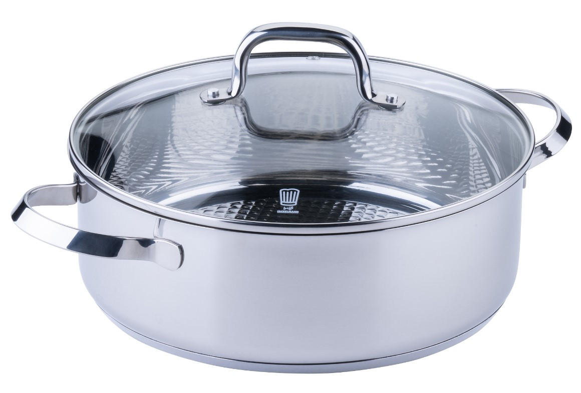 SERVÍROVACÍ PÁNEV  28 cm  - čiré/barvy nerez oceli, Basics, kov/sklo (28cm) - Chefkoch+Fackelmann