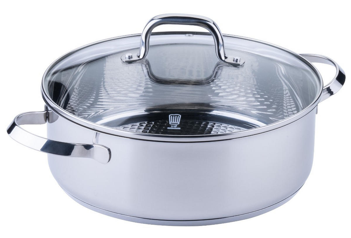 SERVIERPFANNE Rosenheim 28 cm  - Klar/Edelstahlfarben, Basics, Glas/Metall (28cm) - Chefkoch+Fackelmann