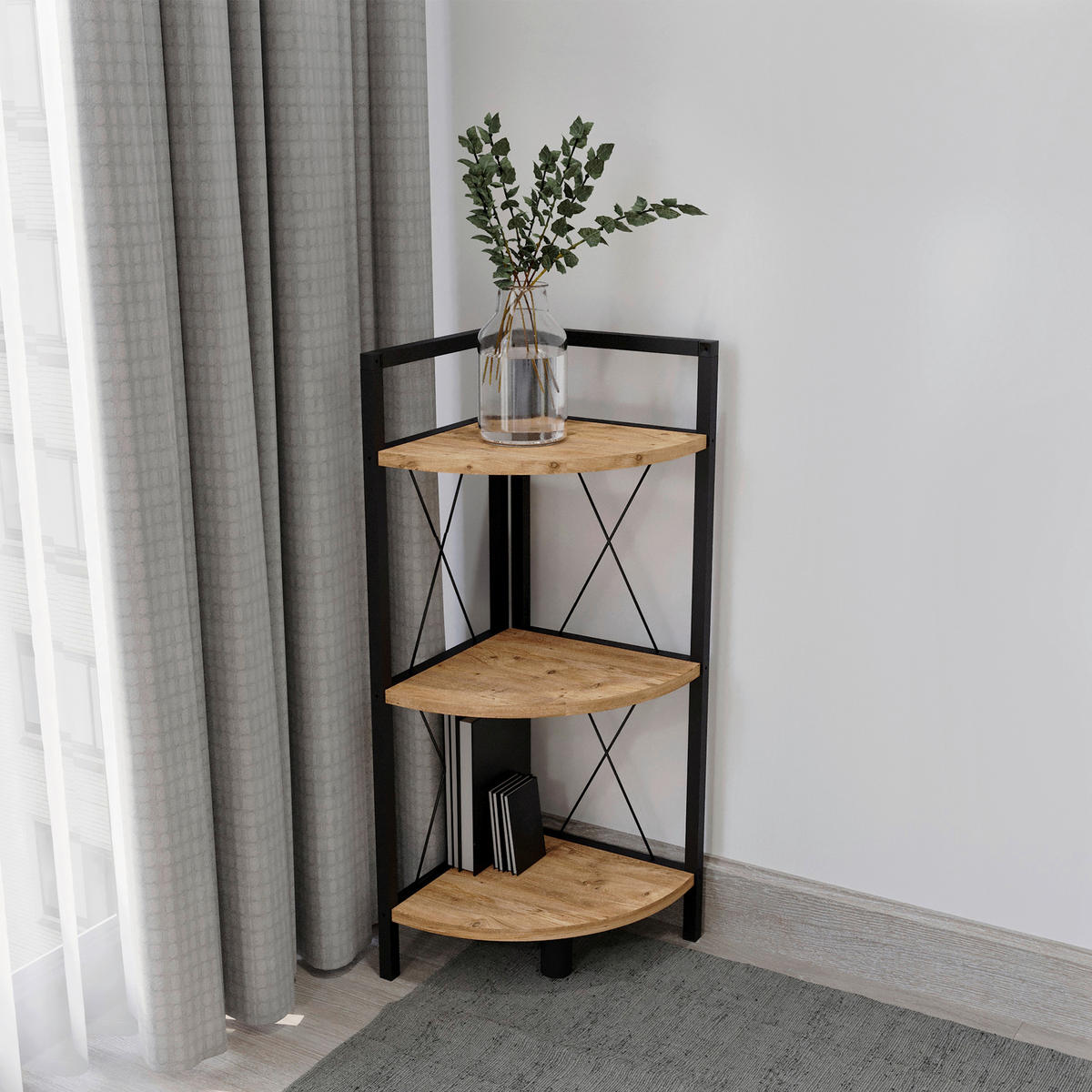 HÖRNHYLLA i 34/87/34 cm svart, honungsek  - honungsek/svart, Design, metall/trämaterial (34/87/34cm) - MID.YOU