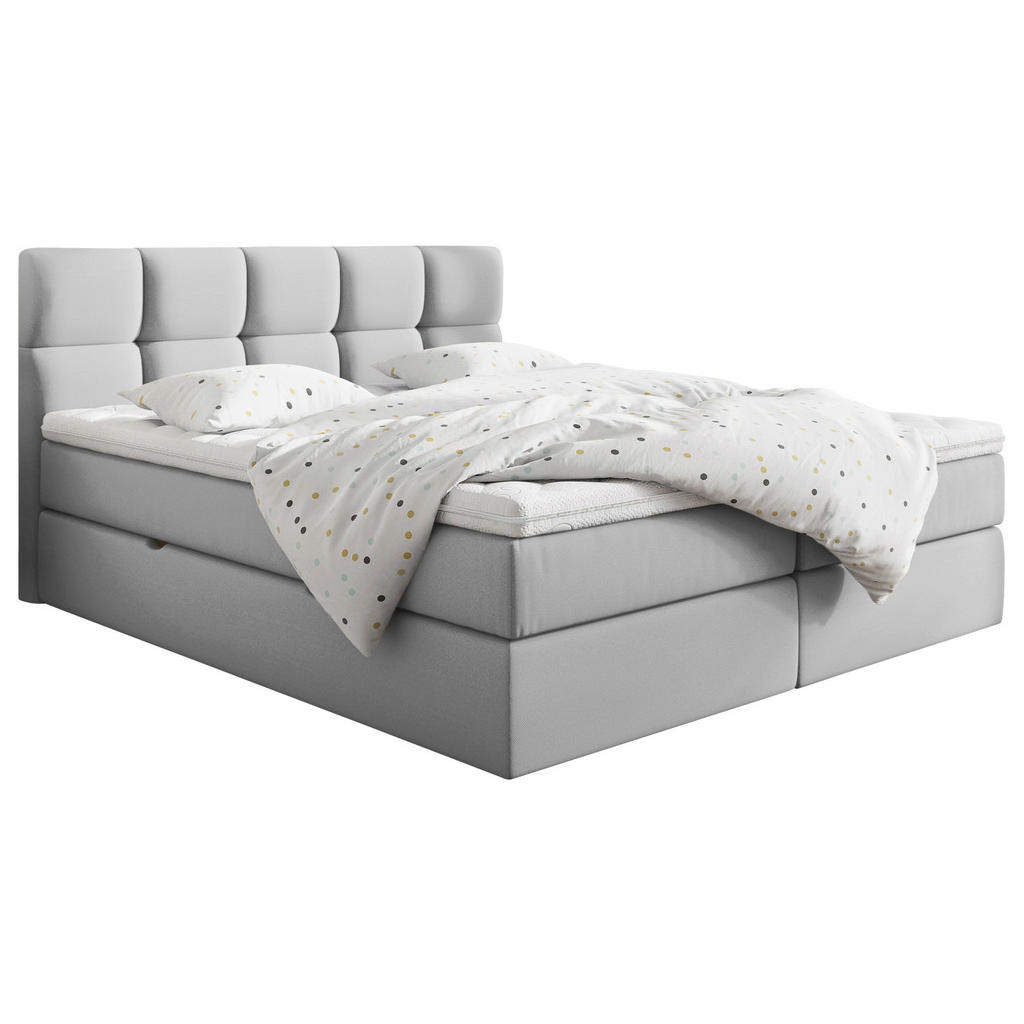 Thumbnail - Livetastic Boxbett, Hellgrau, Textil, H3, Höhe ca. 19 cm, 200x220 cm, Bettkasten, gepolstertes Kopfteil, Topper durchgeh...