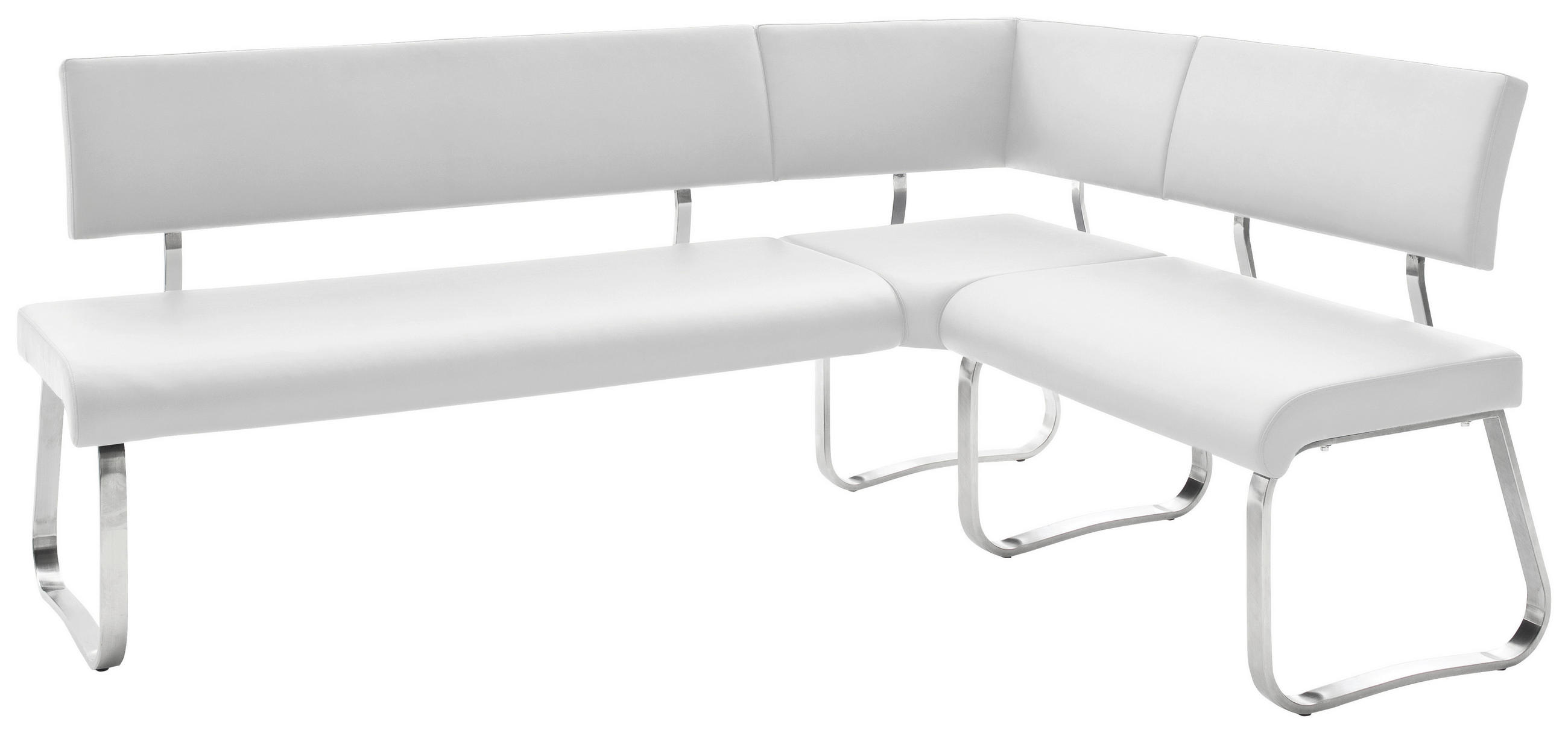 ECKBANK 200/150 cm Lederlook Weiß, Edelstahlfarben - Edelstahlfarben/Weiß, Design, Textil/Metall (200/150cm) - Livetastic