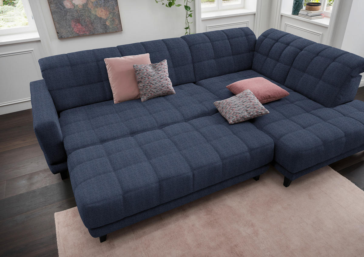 ECKSOFA in Webstoff Dunkelblau  302/216 cm  - Schwarz/Dunkelblau, Design, Holz/Textil (302/216cm) - Xora