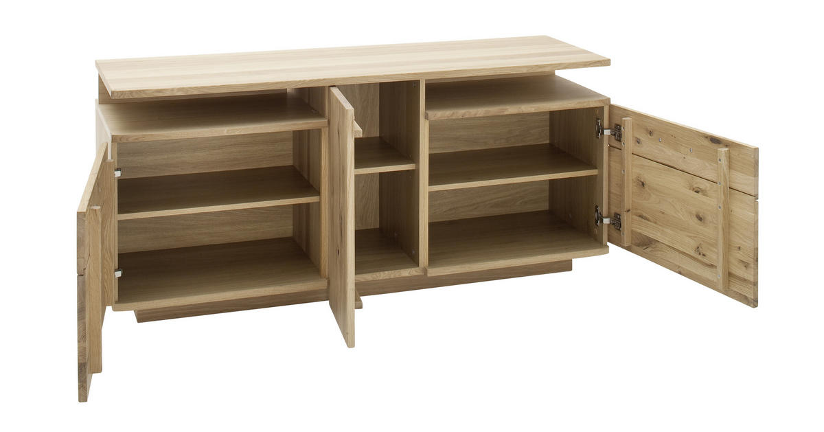 MEDIABÄNK i faner, delar i massivt trä kvistek ekfärgad  - nickelfärgad/svart, Design, metall/trämaterial (155/72/50cm) - Livetastic