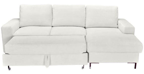 ECKSOFA Creme Cord  inkl. Rückenkissen, Bettkasten, Schlaffunktion, Rücken echt, Liegefläche im Originalstoff  - Creme/Schwarz, KONVENTIONELL, Textil/Metall (240/150cm) - Carryhome