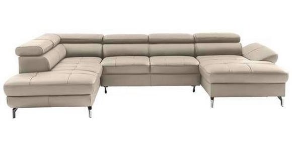 WOHNLANDSCHAFT Creme Echtleder - Silberfarben/Creme, Design, Leder/Metall (220/340/170cm) - Novel