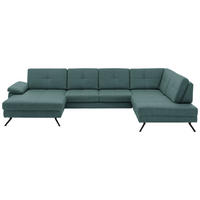 WOHNLANDSCHAFT Lederlook, Mikrofaser Türkis  - Türkis/Schwarz, Design, Textil/Metall (179/343/220cm) - Beldomo System