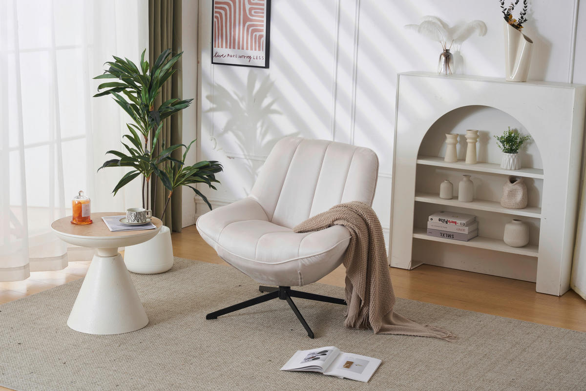 SESSEL Mikrofaser Creme    - Creme/Schwarz, MODERN, Textil/Metall (74/79/76cm) - MID.YOU