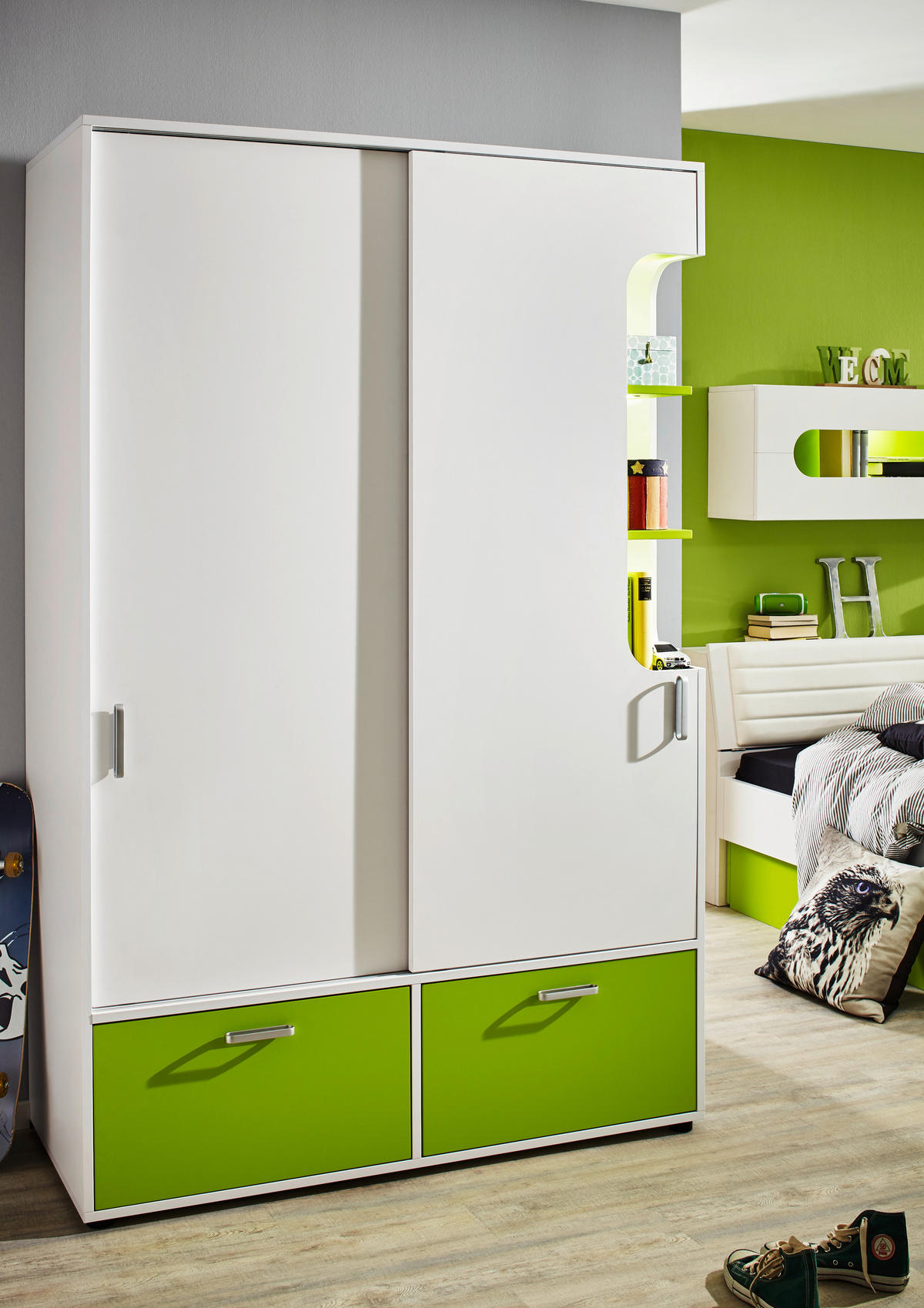 JUGENDZIMMER - Weiss/Grün, Design, Holzwerkstoff - Venda
