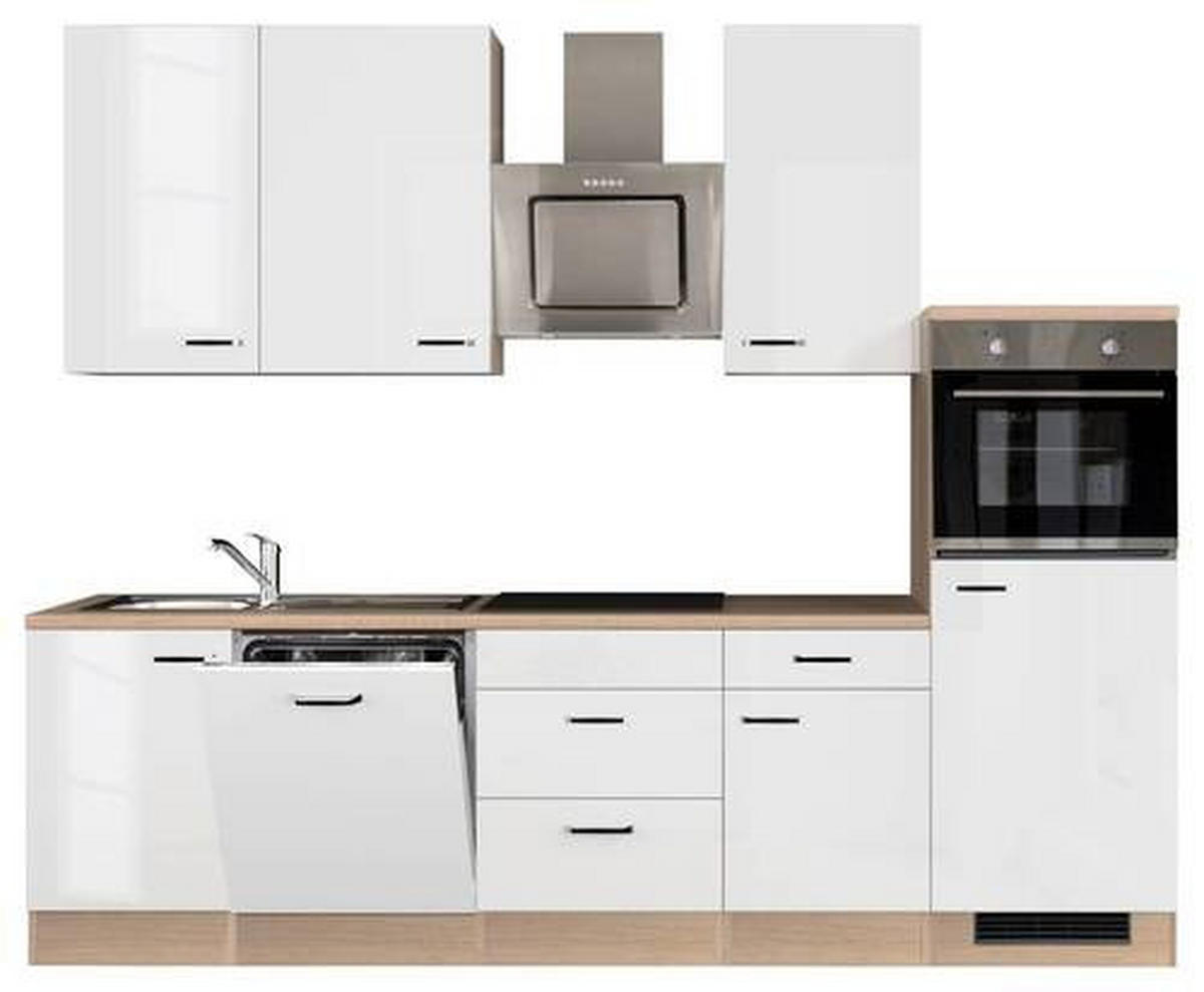 KUCHYNSKÁ LINKA VALERO 280 - biela s vysokým leskom/farba ušľachtilej ocele, Modern, kov/kompozitné drevo (280cm) - FlexWell