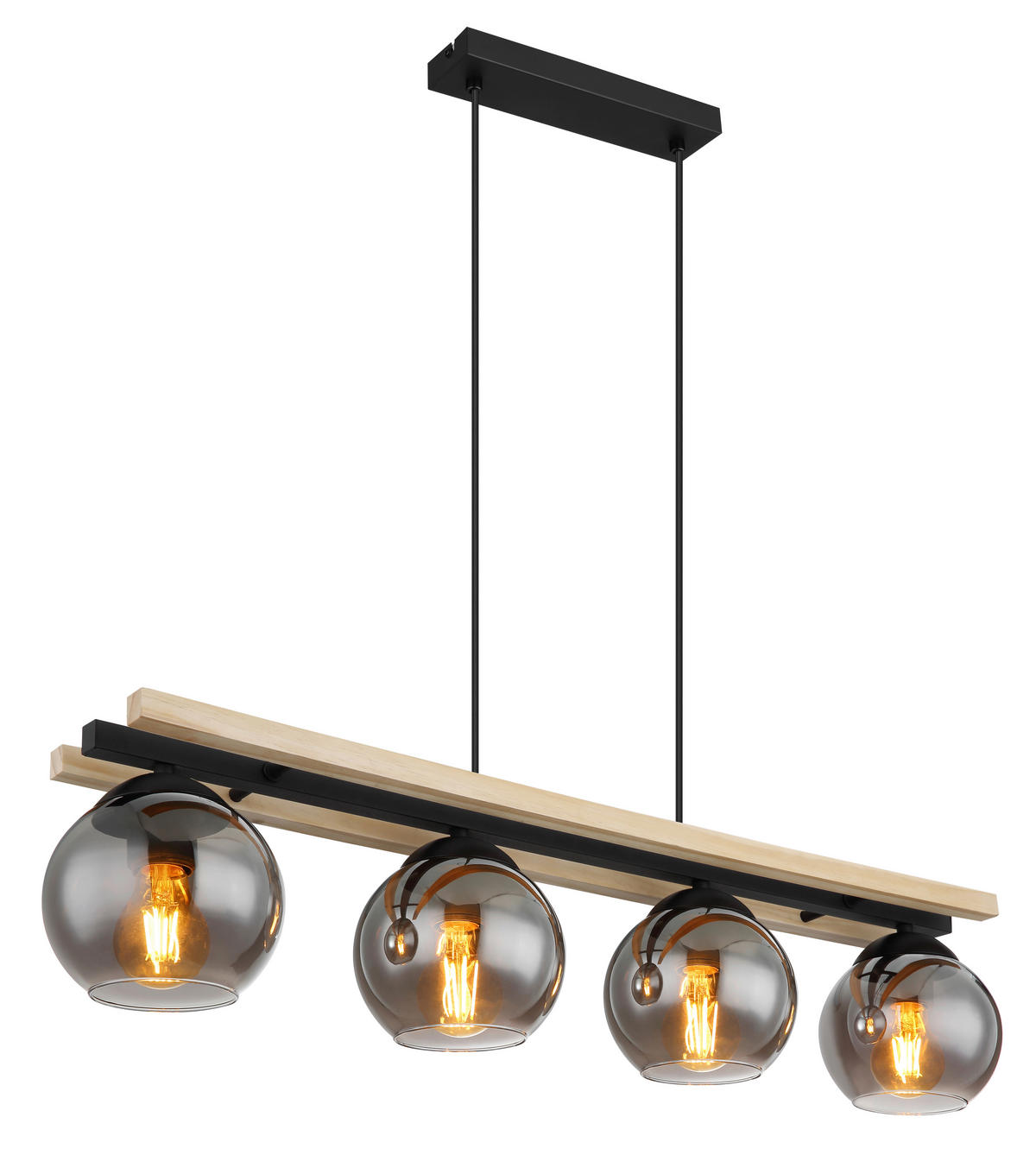 HÄNGELEUCHTE 85/15/120 cm    - Schwarz/Naturfarben, Natur, Glas/Holz (85/15/120cm) - Globo