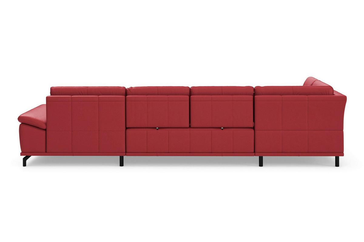 WOHNLANDSCHAFT COSTELLO E Rot Echtleder  - Rot/Schwarz, Basics, Leder/Metall (223/363/176cm) - Sit & More