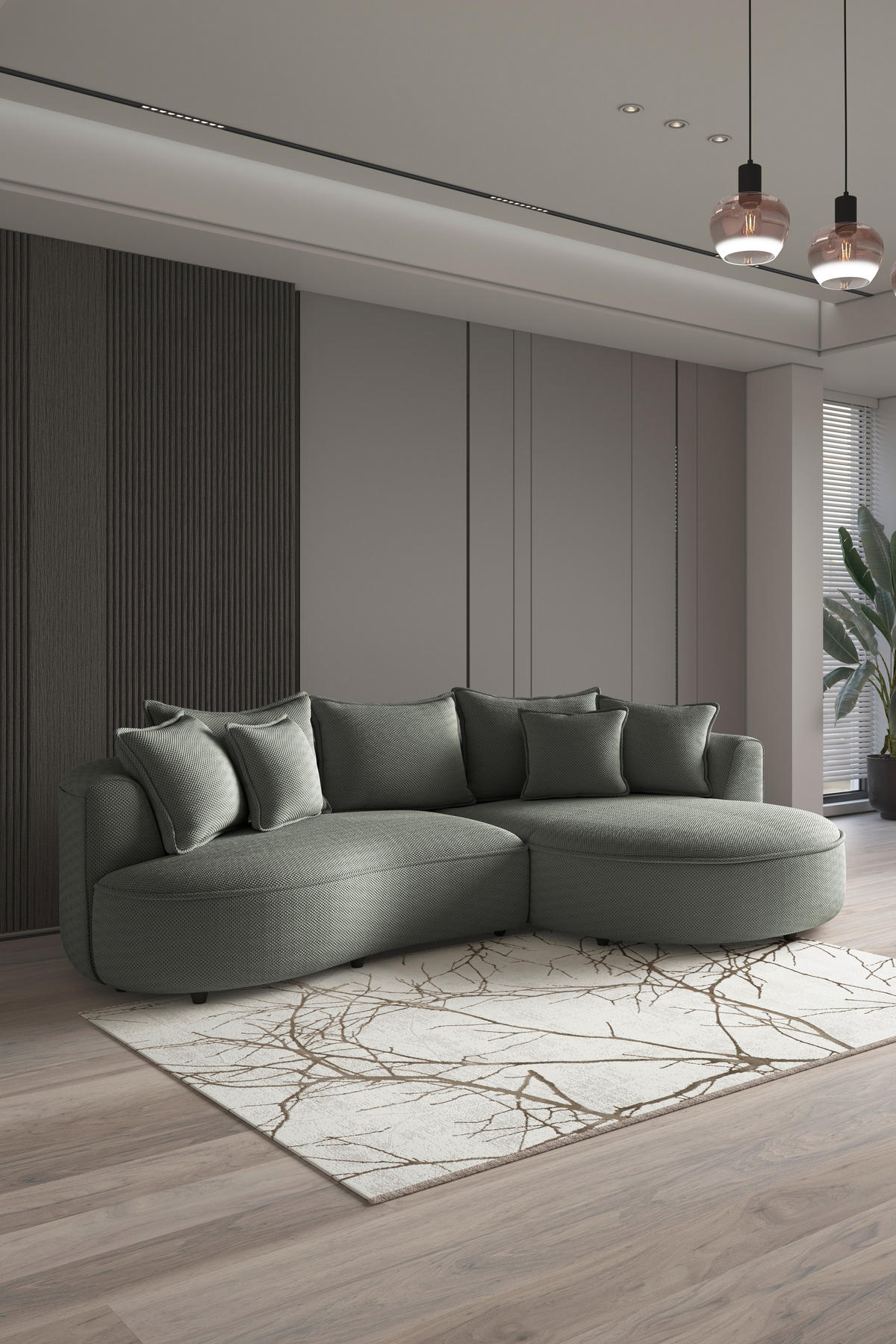 ECKSOFA LEVI Grün Velours, Struktur  - Schwarz/Grün, MODERN, Kunststoff/Textil (287/168cm) - Livetastic