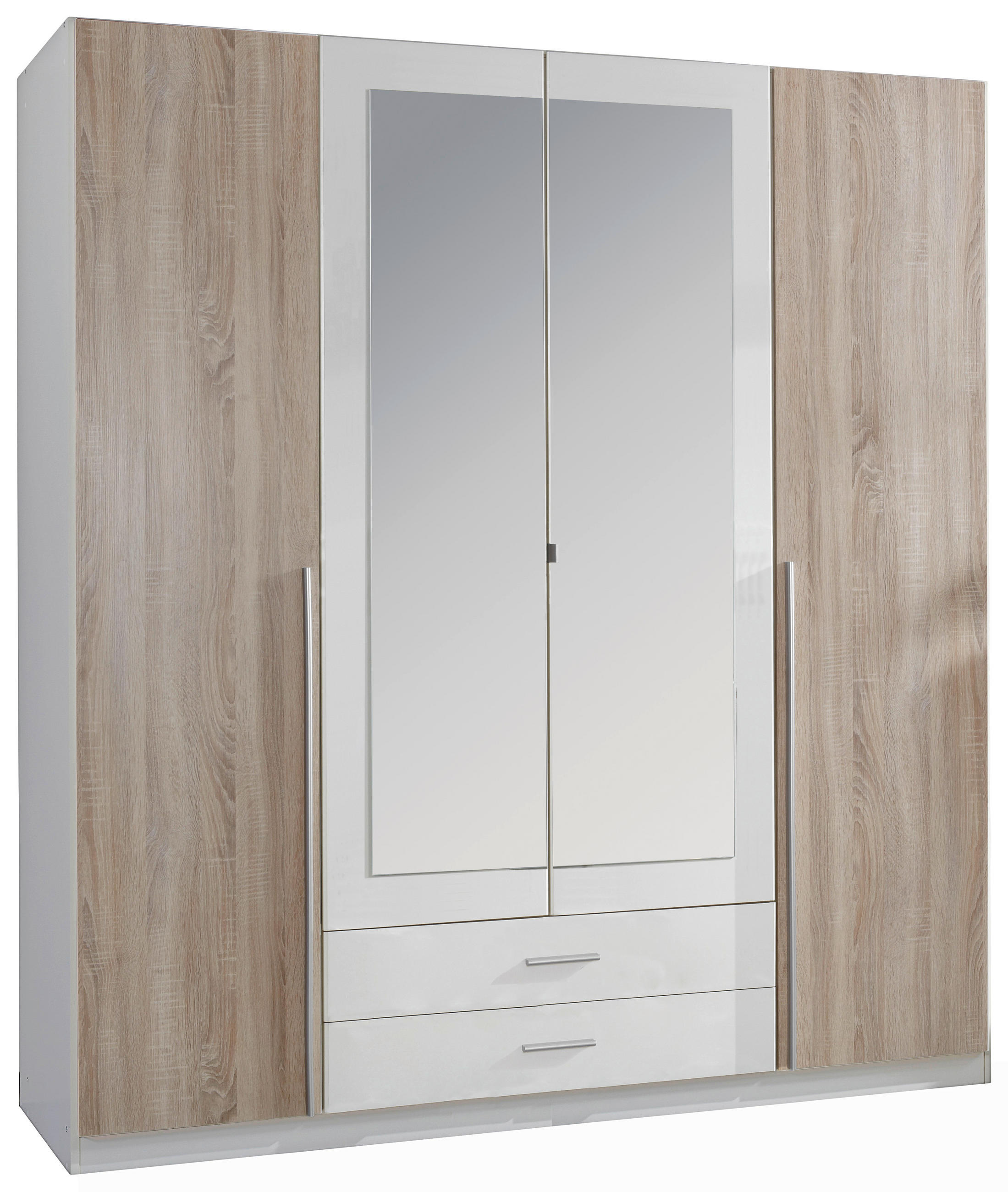 DREHTÜRENSCHRANK 180/197/58 cm 4-türig Weiß, Eichefarben  - Eichefarben/Alufarben, Design, Glas/Holzwerkstoff (180/197/58cm) - MID.YOU