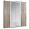 DREHTÜRENSCHRANK 180/197/58 cm 4-türig Weiß, Eichefarben  - Eichefarben/Alufarben, Design, Glas/Holzwerkstoff (180/197/58cm) - MID.YOU