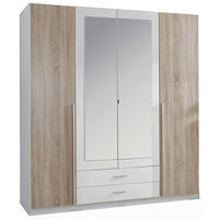 DREHTÜRENSCHRANK 180/197/58 cm 4-türig Weiß, Eichefarben  - Eichefarben/Alufarben, Design, Glas/Holzwerkstoff (180/197/58cm) - MID.YOU