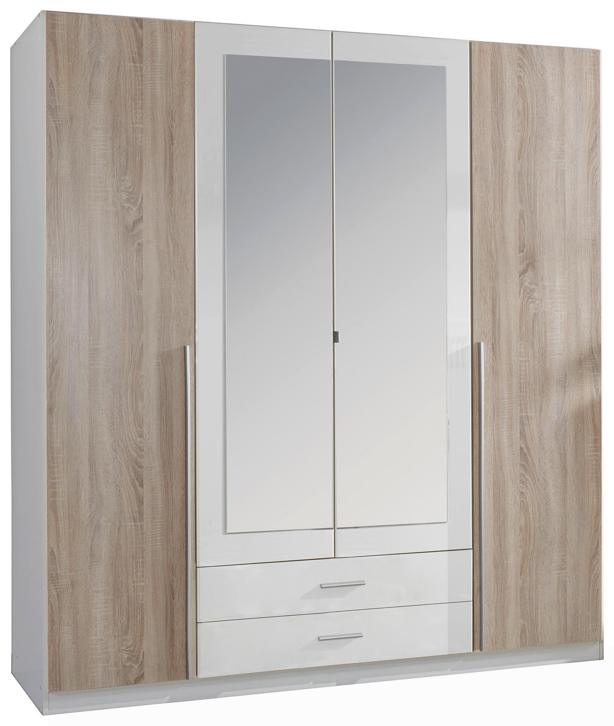 DREHTÜRENSCHRANK 180/197/58 cm 4-türig Weiß, Eichefarben  - Eichefarben/Alufarben, Design, Glas/Holzwerkstoff (180/197/58cm) - MID.YOU