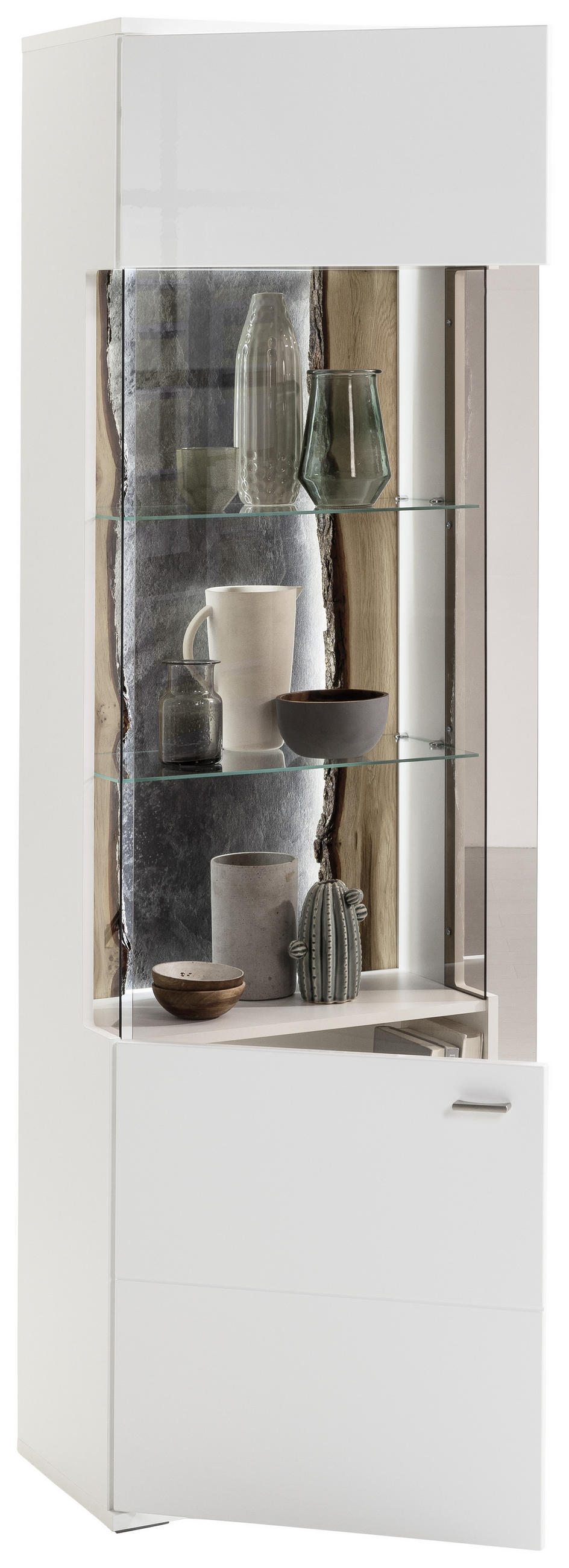 VITRINE in massiv Grau, Weiß, Eichefarben, Weiß Hochglanz  - Eichefarben/Weiß Hochglanz, Design, Glas/Holz (60,1/207,4/37,2cm) - SetOne by Musterring