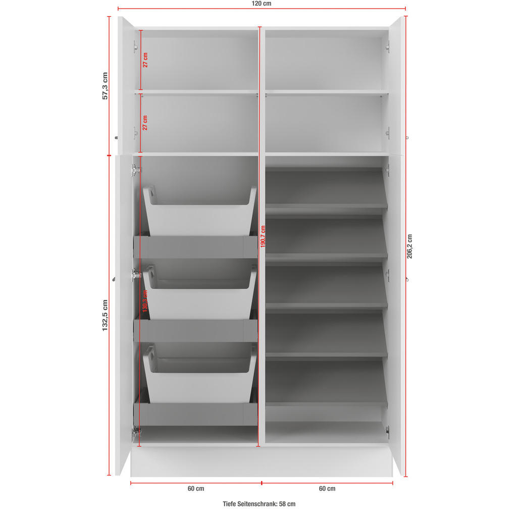 Thumbnail - Impuls Wäscheschrank IP 1200, Hellgrau, Metall, 120x206.2x58 cm, Pefc, Goldenes M, Made in Germany, Waschküche, Wäschesc...