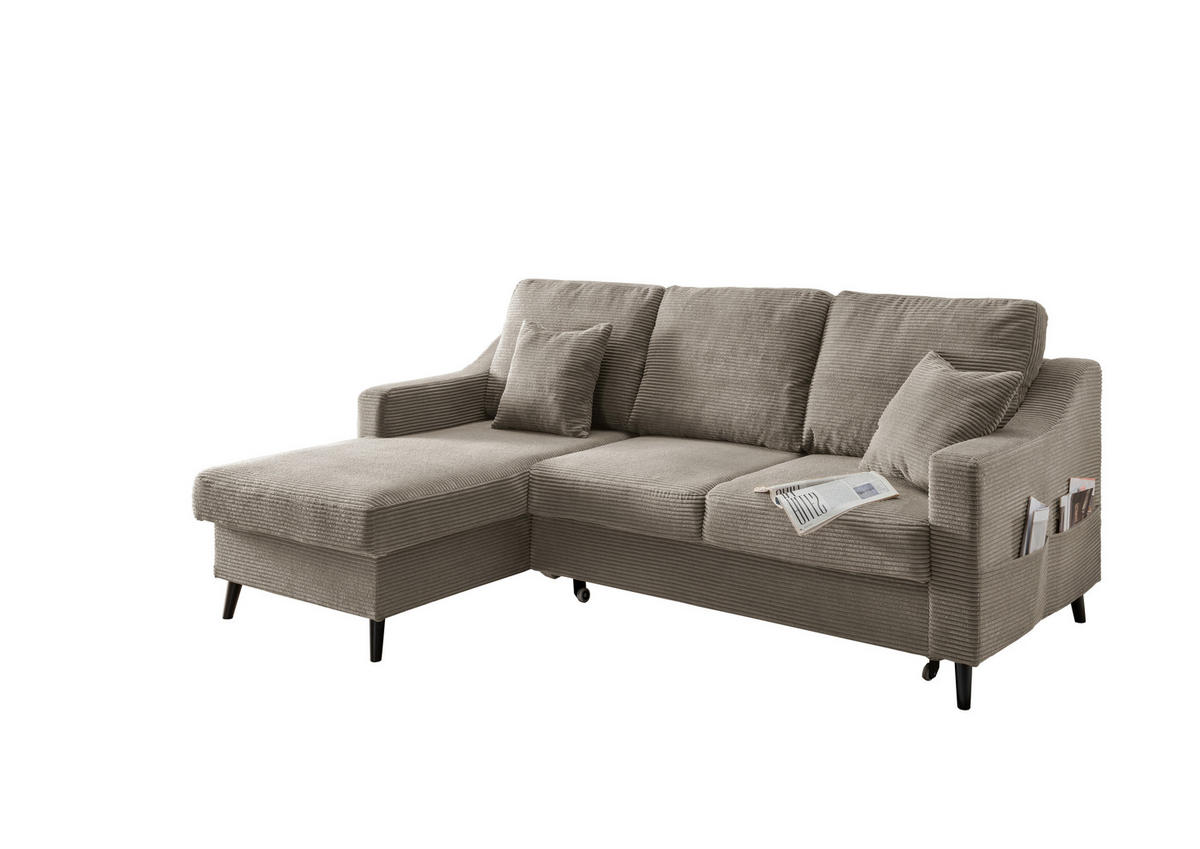 ECKSOFA Graubraun Cord  - Graubraun/Schwarz, Design, Holz/Textil (150/228cm) - P & B