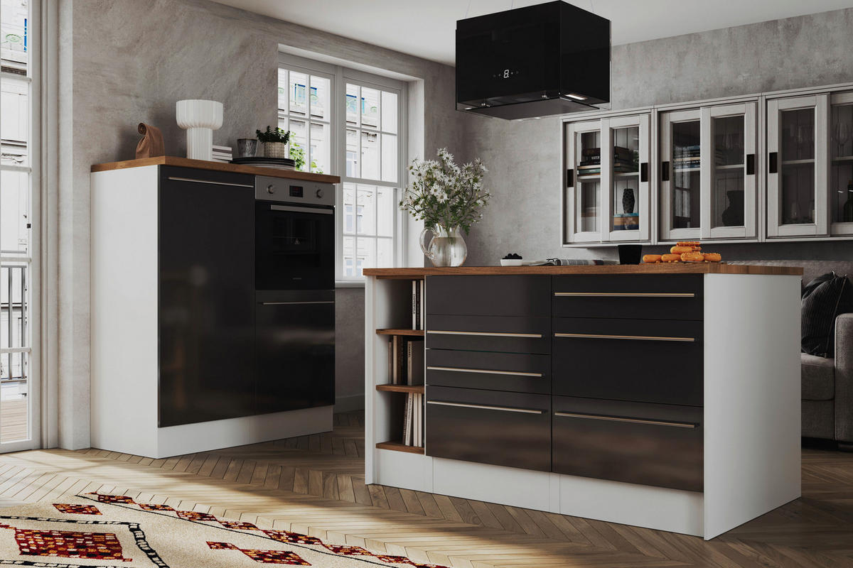 MODULKÖK 290-150 cm   i grå högglans  - stålfärgad/vit, Design, trämaterial/plast (290-150cm) - Respekta