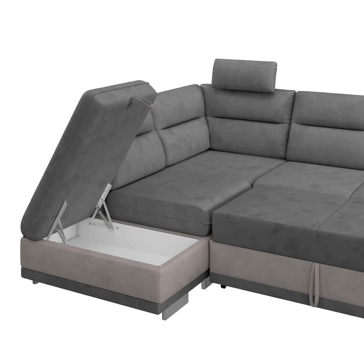 WOHNLANDSCHAFT in Velours Grau, Dunkelgrau  - Chromfarben/Dunkelgrau, Konventionell, Textil/Metall (217/264cm) - MID.YOU