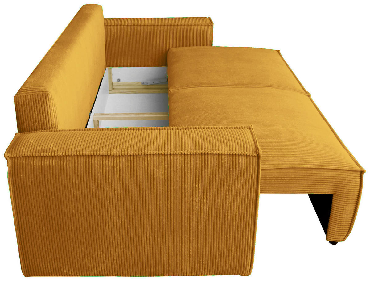 SCHLAFSOFA  mit Liegefunktion, Schlafen auf Sitzhöhe, Rücken echt Cord Currygelb  - Currygelb/Schwarz, KONVENTIONELL, Kunststoff/Textil (240/89/100cm) - Carryhome