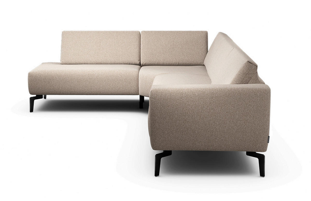 ECKSOFA Cosy Sandfarben Chenille  - Sandfarben/Schwarz, Design, Textil/Metall (213/296cm) - SENSOO