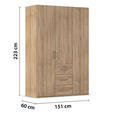 DREHTÜRENSCHRANK 151/223/60 cm,  in Sonoma Eiche, 3-türig  - Silberfarben/Sonoma Eiche, Design, Holzwerkstoff/Kunststoff (151/223/60cm) - Novel