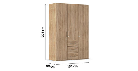 DREHTÜRENSCHRANK 151/223/60 cm,  in Sonoma Eiche, 3-türig  - Silberfarben/Sonoma Eiche, Design, Holzwerkstoff/Kunststoff (151/223/60cm) - Novel