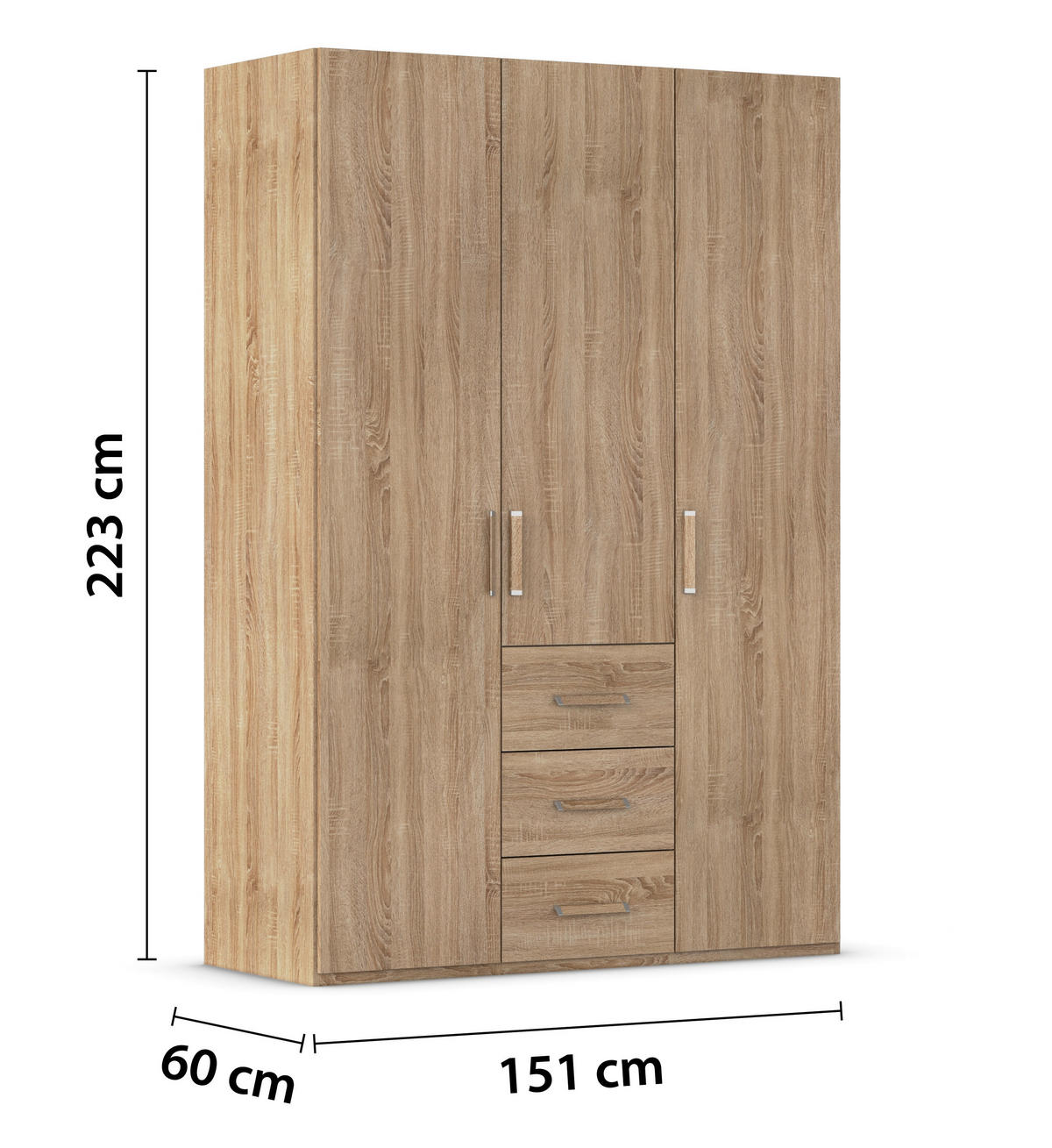 DREHTÜRENSCHRANK 151/223/60 cm 3-türig Sonoma Eiche  - Silberfarben/Sonoma Eiche, Design, Holzwerkstoff/Kunststoff (151/223/60cm) - Novel
