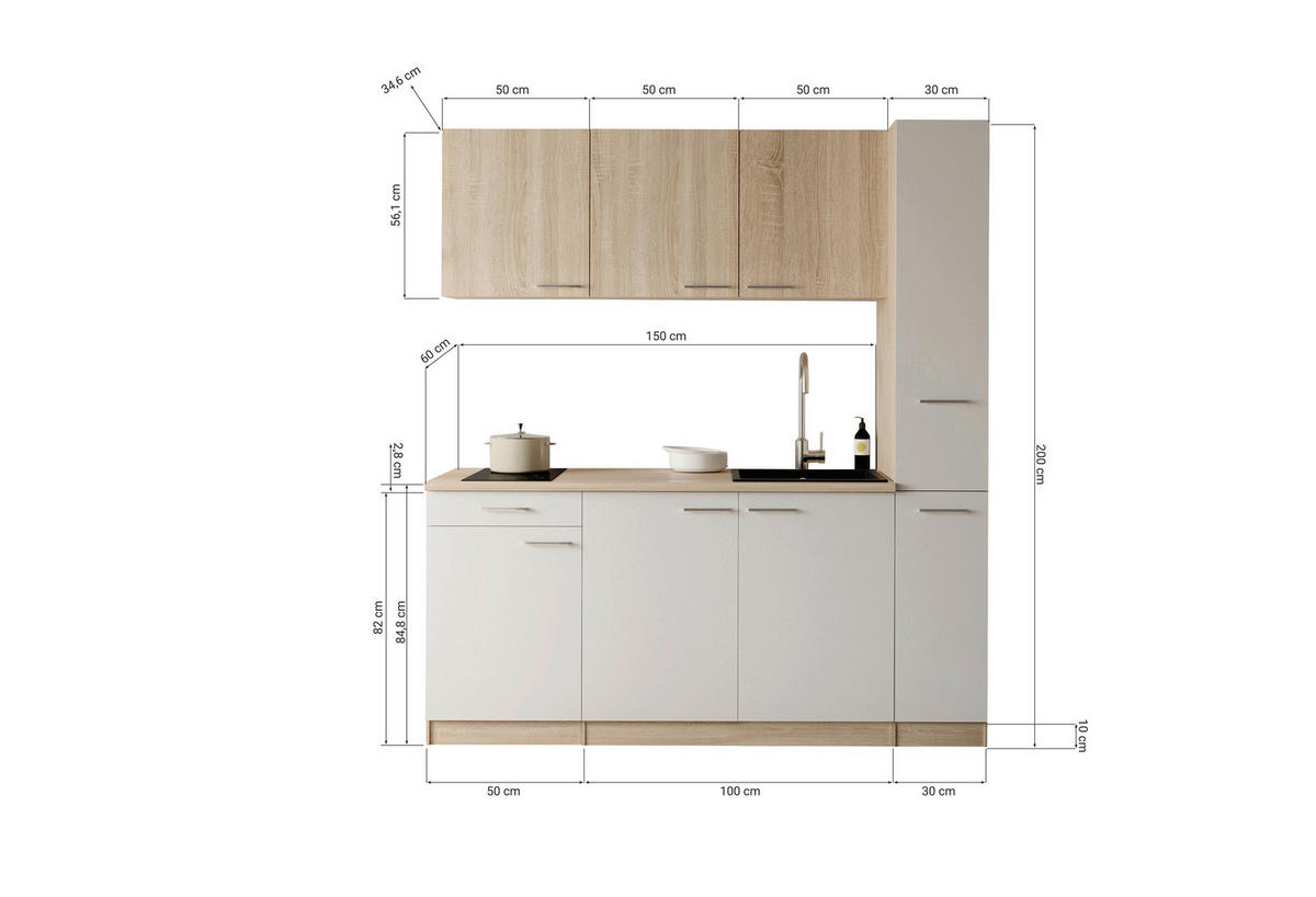KUHINJSKI BLOK - črna/barve hrasta, Design, umetna masa/leseni material (180cm) - Respekta