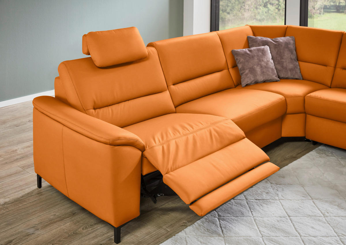 ECKSOFA  in Echtleder Orange  290/249 cm  - Schwarz/Orange, KONVENTIONELL, Leder/Metall (290/249cm) - Beldomo Premium