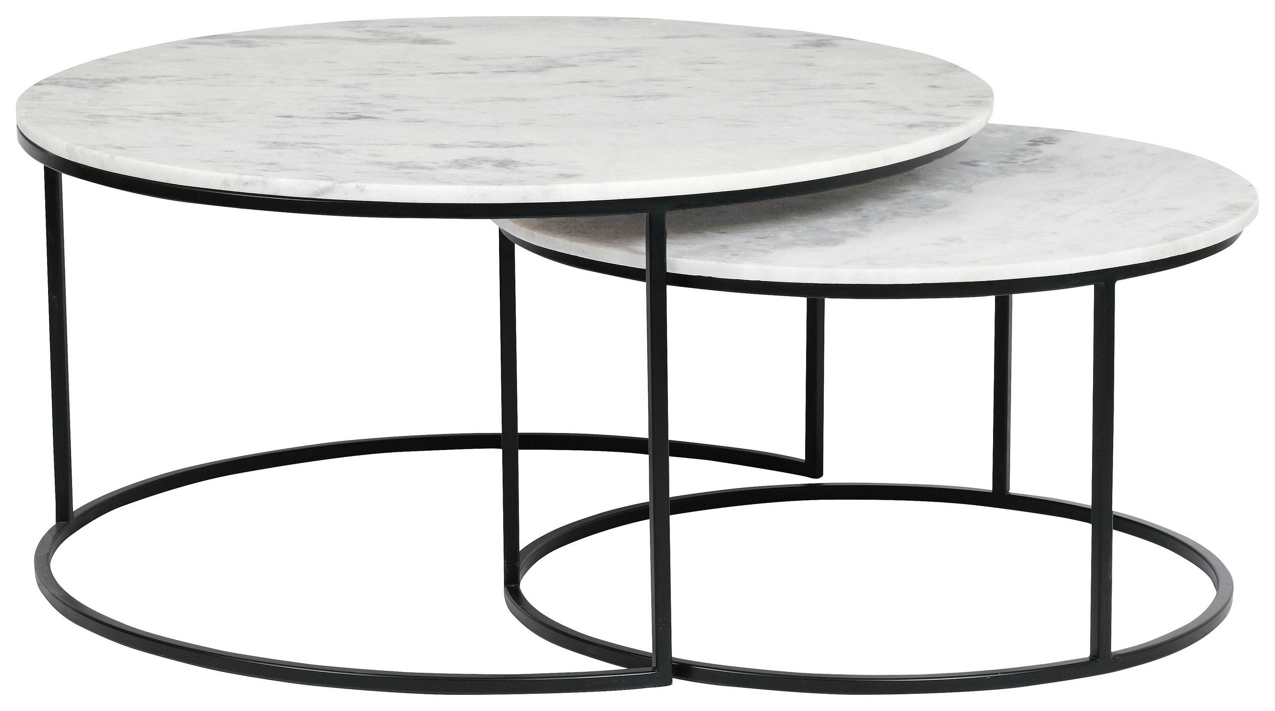 COUCHTISCHSET Marmor 80/80/35 cm rund Weiß  - Schwarz/Weiß, Design, Stein/Metall (80/80/35cm) - Novel