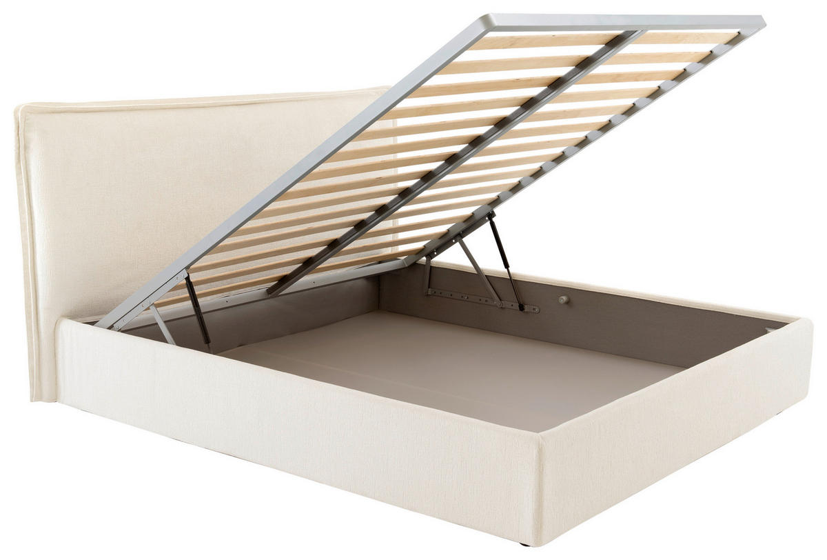 POLSTERBETT 180/200 cm,  in Creme, gepolstertes Kopfteil, Lattenrost, Bettkasten,  - Silberfarben/Creme, Design, Holz/Kunststoff (180/200cm) - Milino