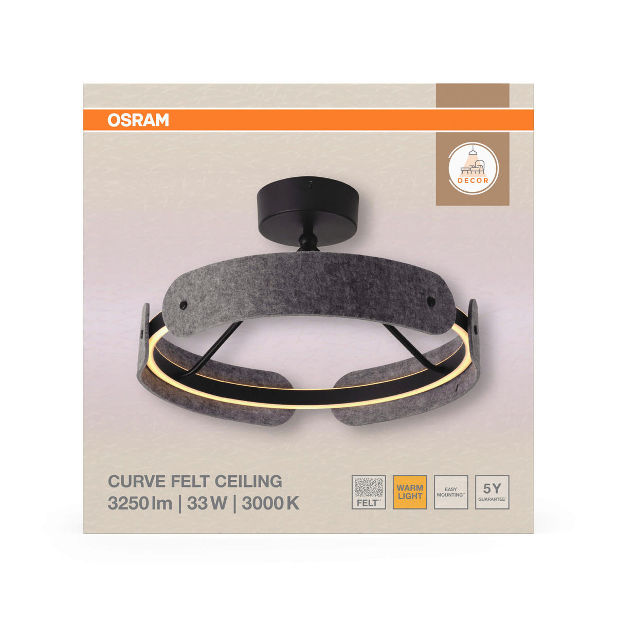 LED-DECKENLEUCHTE 43/25,5 cm   - Dunkelgrau, Basics, Kunststoff/Textil (43/25,5cm) - Osram