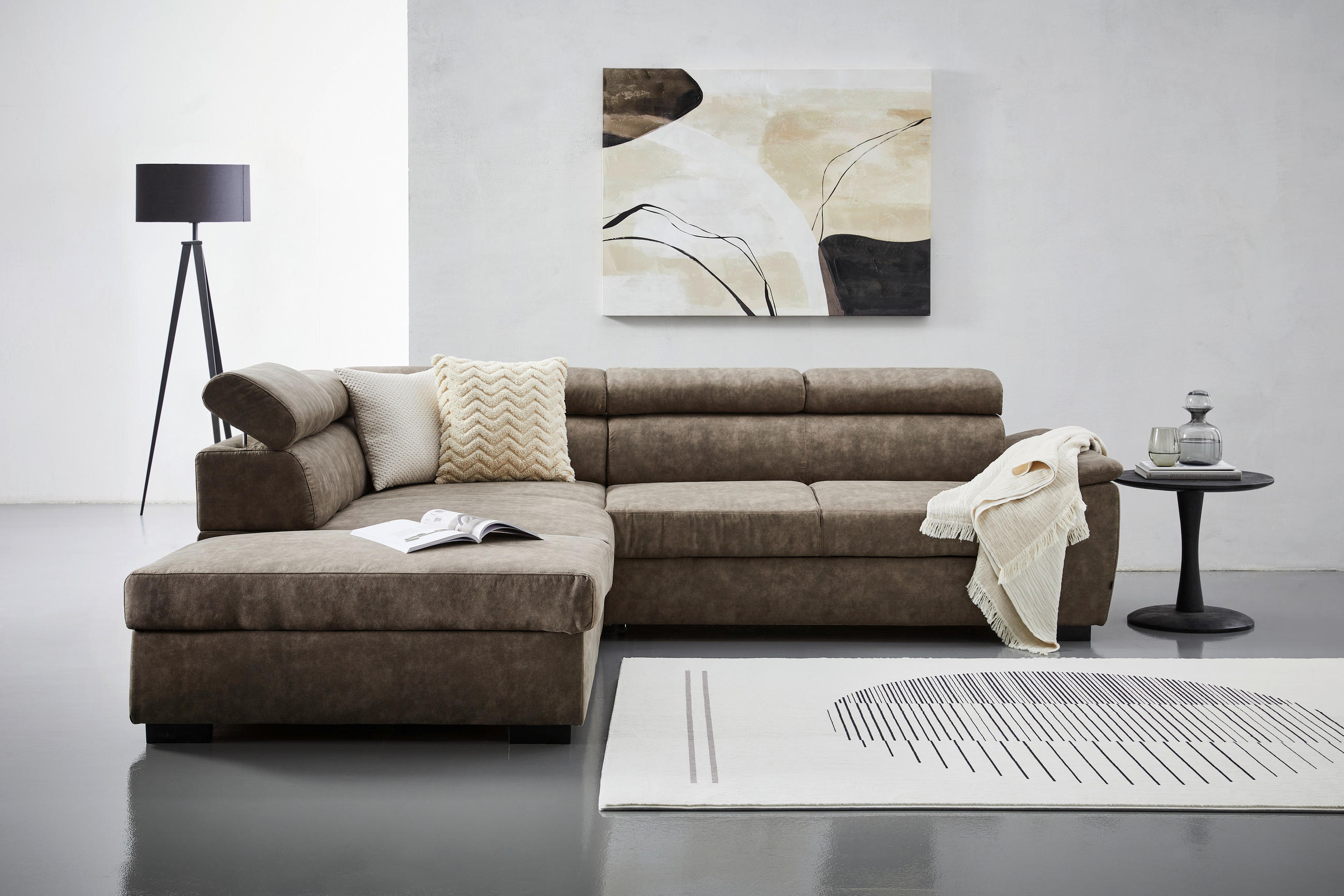 ECKSOFA Taupe Lederlook  - Taupe/Schwarz, Design, Kunststoff/Textil (230/263cm) - Hom`in
