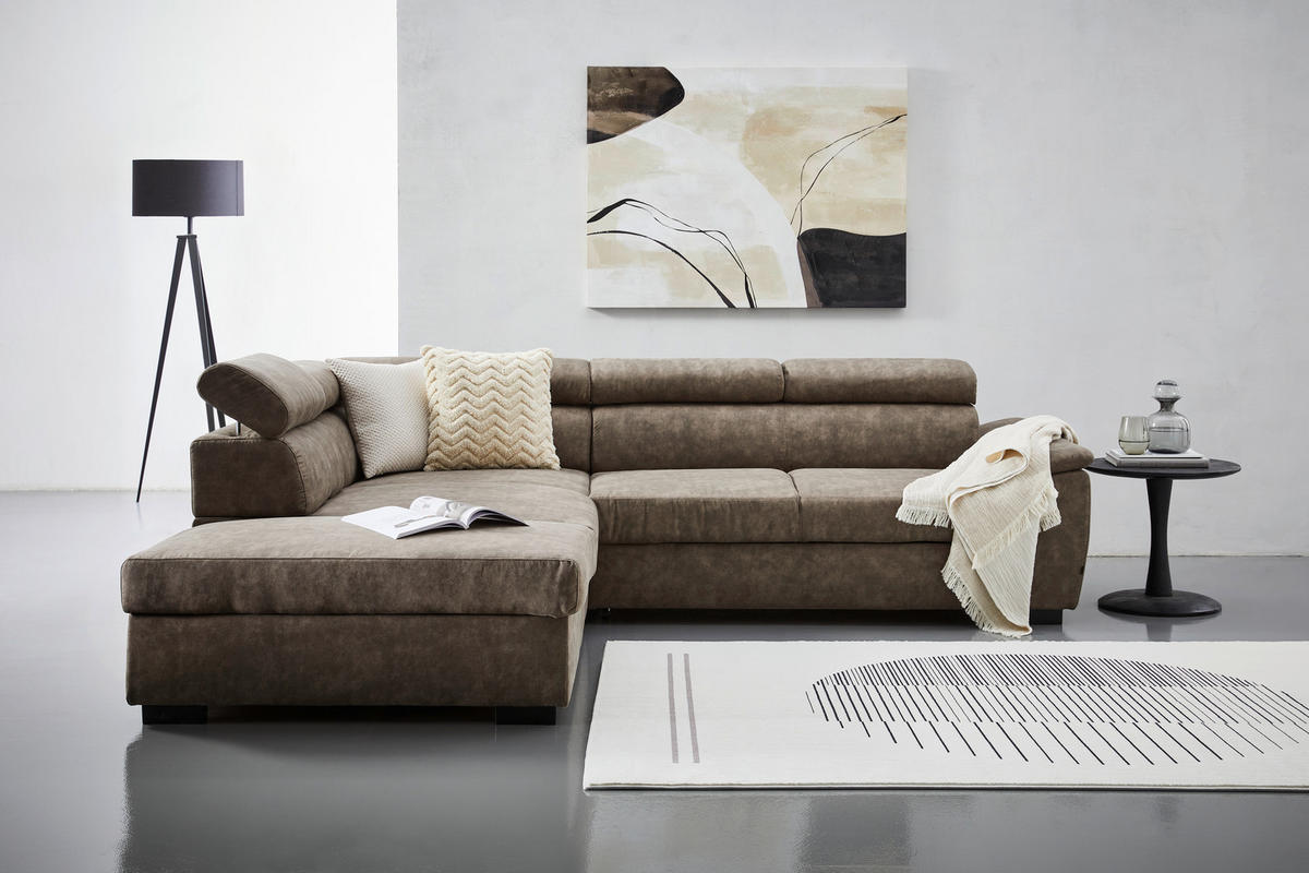 ECKSOFA Taupe Lederlook  - Taupe/Schwarz, Design, Kunststoff/Textil (230/263cm) - Hom`in