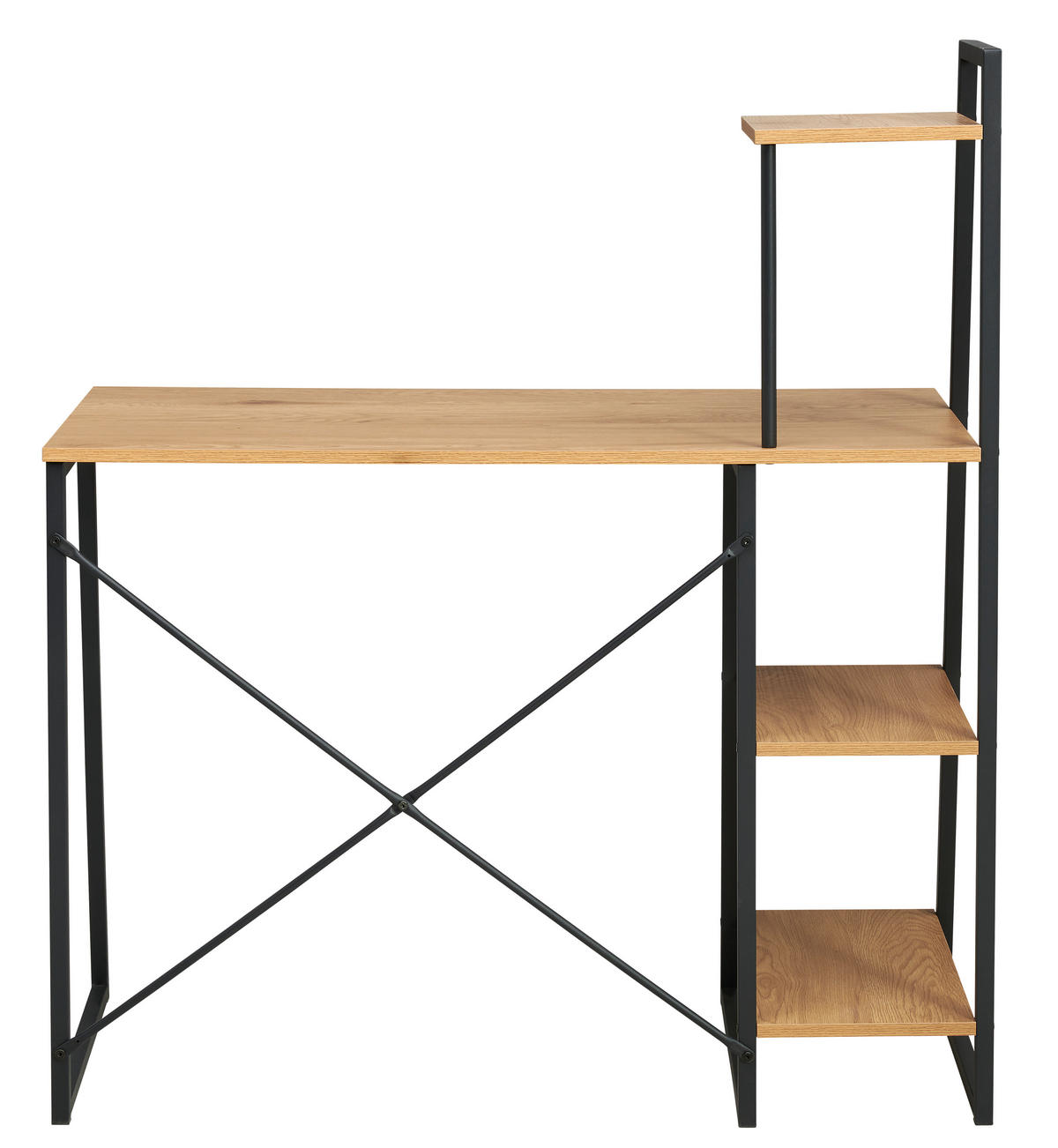 PISALNA MIZA kovina, leseni material črna, barve hrasta  - črna/barve hrasta, Moderno, kovina/leseni material (102/117/50cm) - MID.YOU