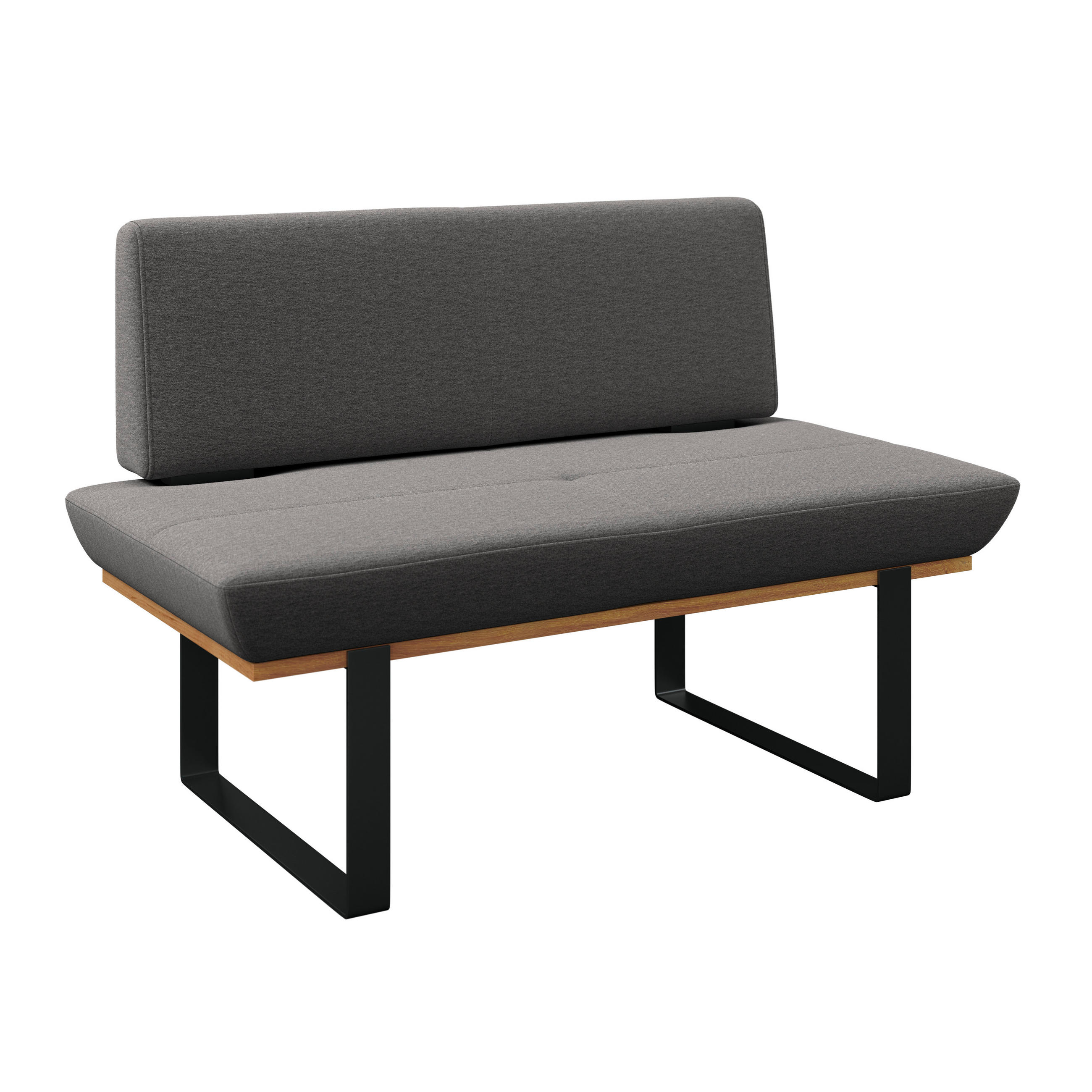 SITZBANK 130/48/90 cm Webstoff Grau Eiche vollmassiv  - Schwarz/Grau, MODERN, Holz/Textil (130/48/90cm) - Livetastic