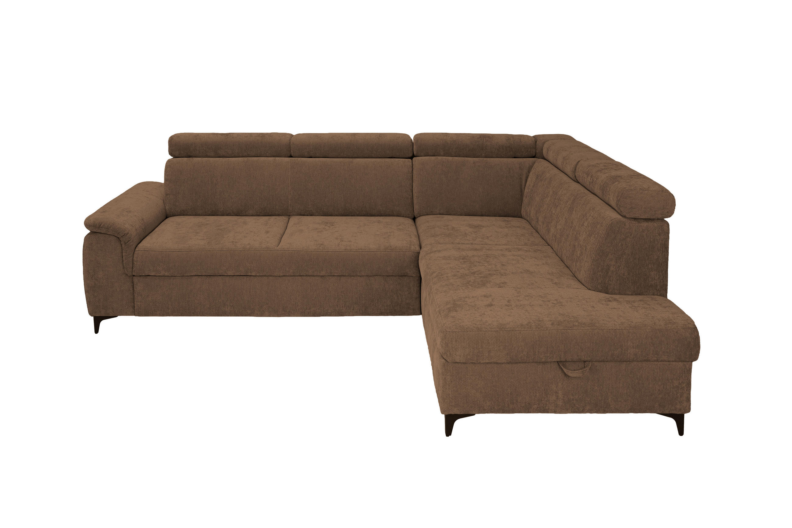 ECKSOFA Braun Chenille Bettkasten, Schlaffunktion, Rücken echt, Kopfteilverstellung, Liegefläche im Originalstoff  - Schwarz/Braun, KONVENTIONELL, Textil/Metall (265/206cm) - Carryhome