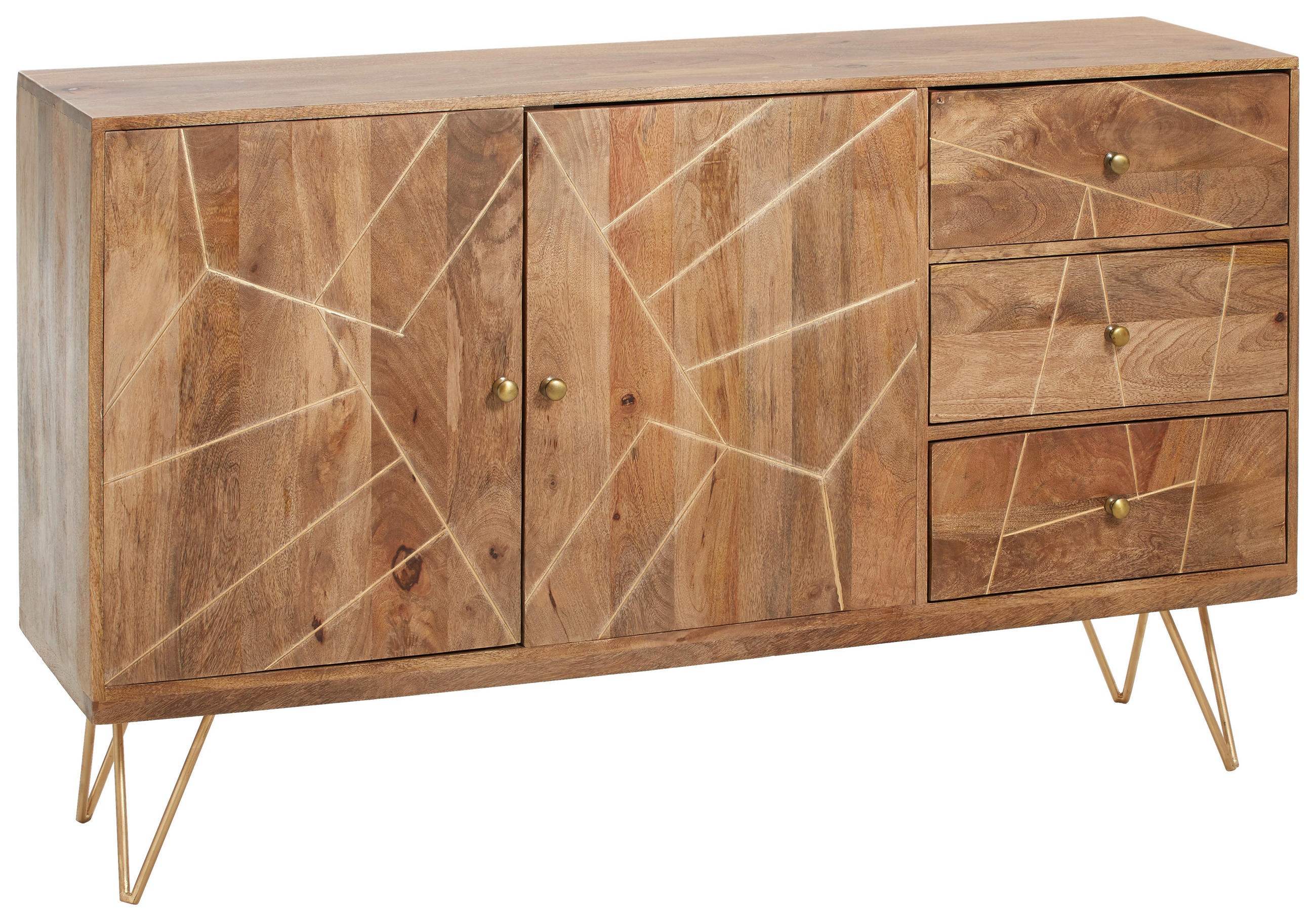 SIDEBOARD  145/88/43 cm 3 Schublade(n)  - Goldfarben/Naturfarben, Design, Holz/Metall (145/88/43cm) - Landscape