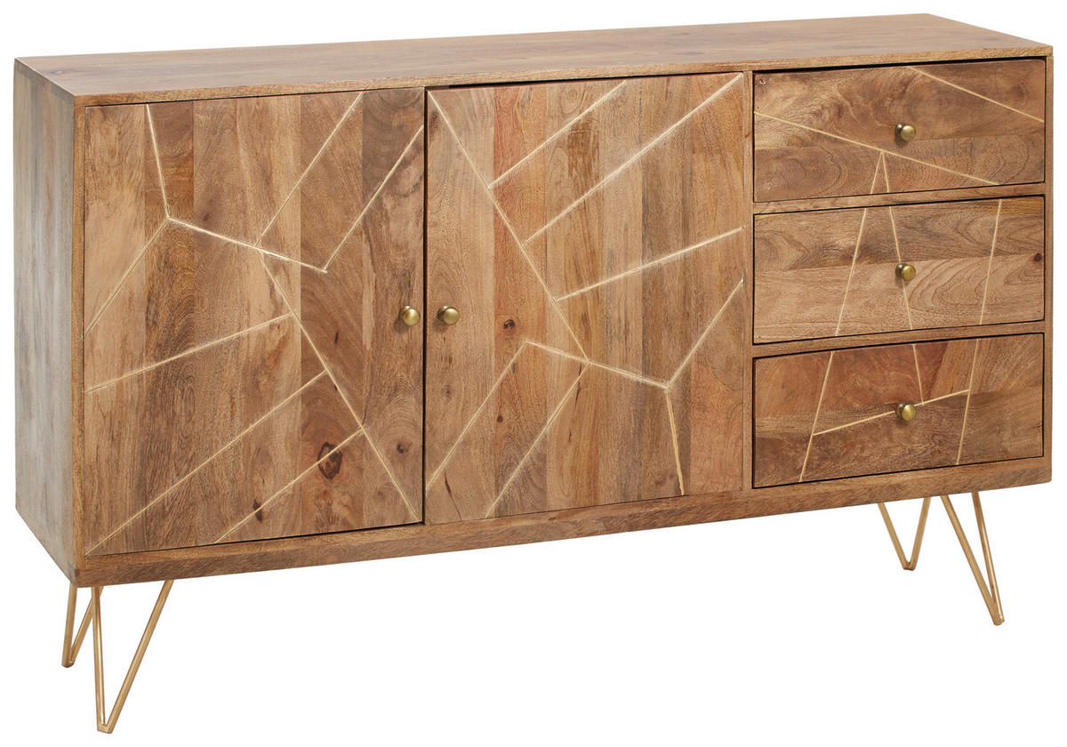 SIDEBOARD  145/88/43 cm 3 Schublade(n)  - Goldfarben/Naturfarben, Design, Holz/Metall (145/88/43cm) - Landscape