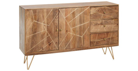SIDEBOARD  145/88/43 cm 3 Schublade(n)  - Goldfarben/Naturfarben, Design, Holz/Metall (145/88/43cm) - Landscape