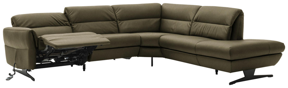 ECKSOFA Olivgrün Echtleder  - Schwarz/Olivgrün, Design, Leder/Metall (286/258cm) - Schöner Wohnen