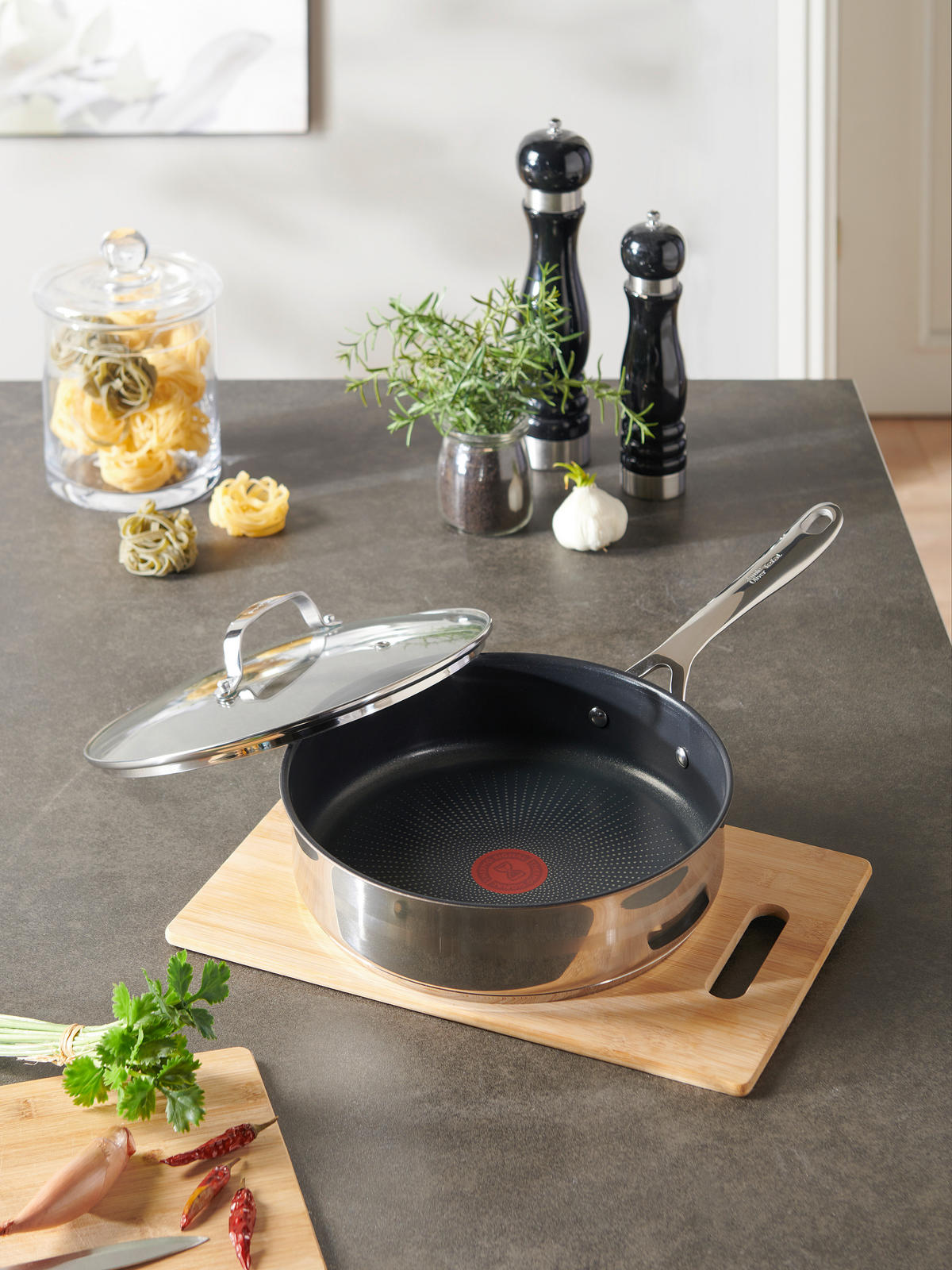 SCHMORPFANNE Jamie Oliver COOK SMART 25 cm  - Chromfarben, Basics, Glas/Metall (25cm) - Tefal
