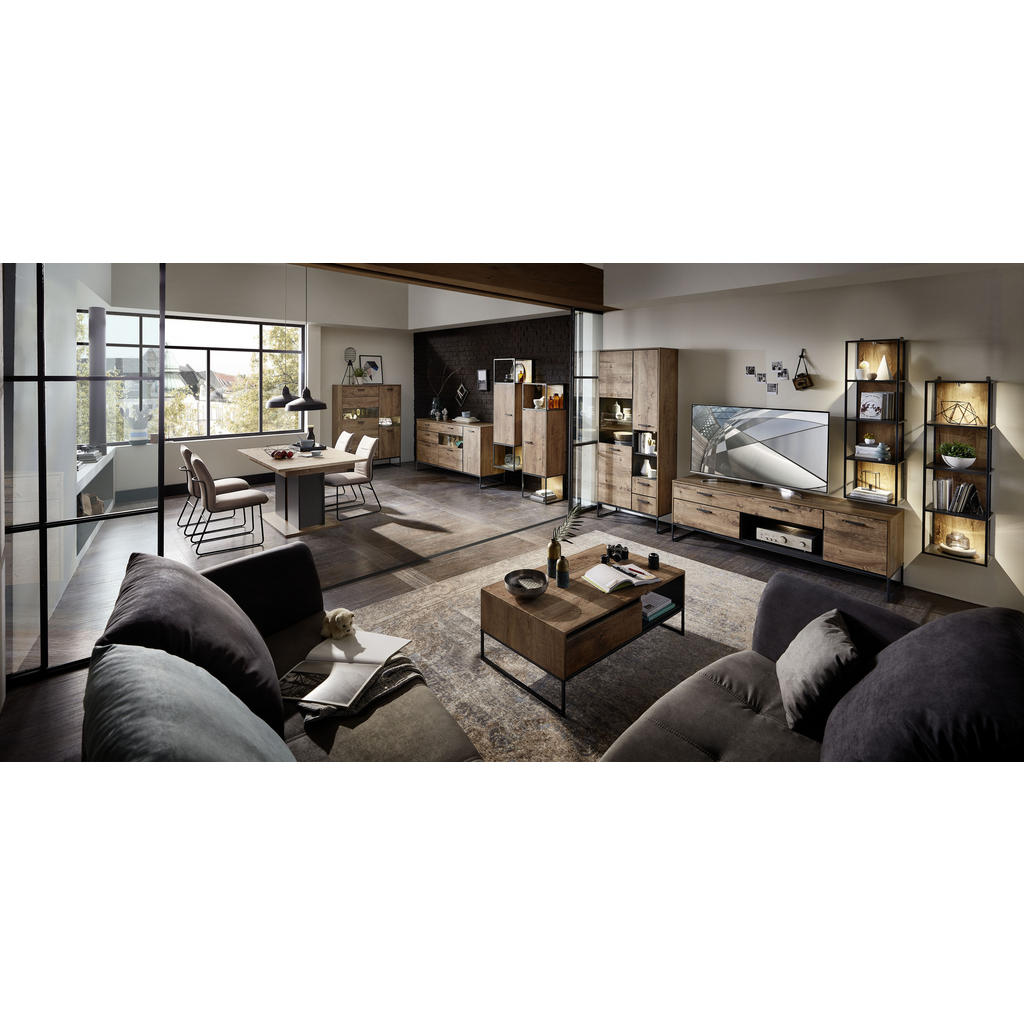 Thumbnail - Livetastic Tv-Element, Graphit, Eiche, Metall, 1 Fächer, 1 Schubladen, 156x62x48 cm, Made in EU, Kleinmöbel