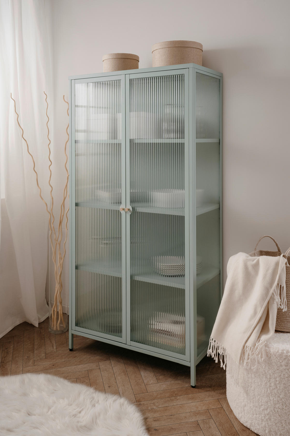 VITRINA 80/160/40 cm   - boje mente/zlatne boje, Design, staklo/metal (80/160/40cm) - MID.YOU