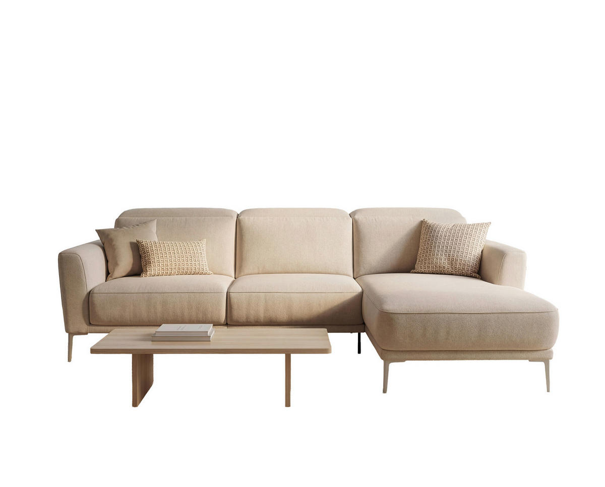 ECKSOFA Creme Flachgewebe  - Beige/Creme, Design, Textil/Metall (280/177cm) - Johann Jakob