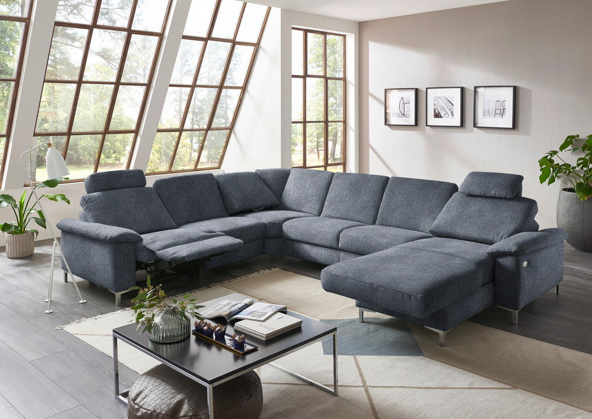 WOHNLANDSCHAFT in Chenille Dunkelblau  - Alufarben/Dunkelblau, Design, Textil/Metall (265/333/170cm) - Dieter Knoll